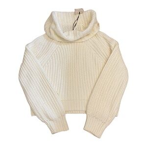 Pink Rose  Women Size Small Cream Crop Long Sleeve Oversized Cowl Neck Sweater.